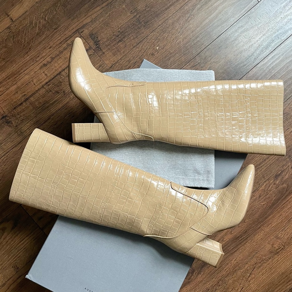 Aquatalia Patton Croc Embossed Tall Heeled Boot, size 7.5, color beige - Picture 8 of 8
